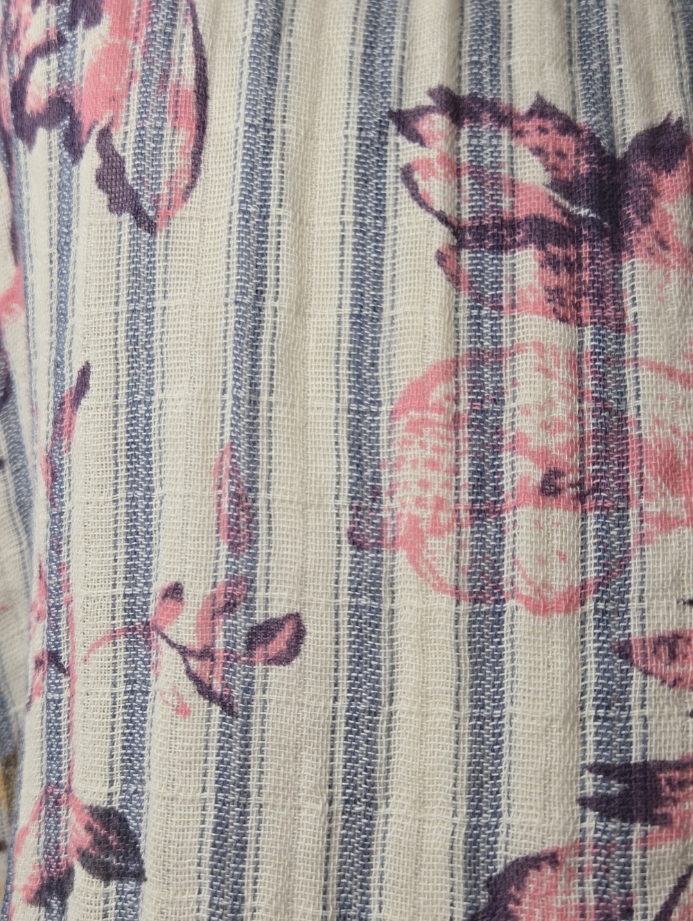 Pilcro Tavi Ruffled Striped Floral Button Down Top Cream Blue Anthropology 1X - Picture 9 of 16